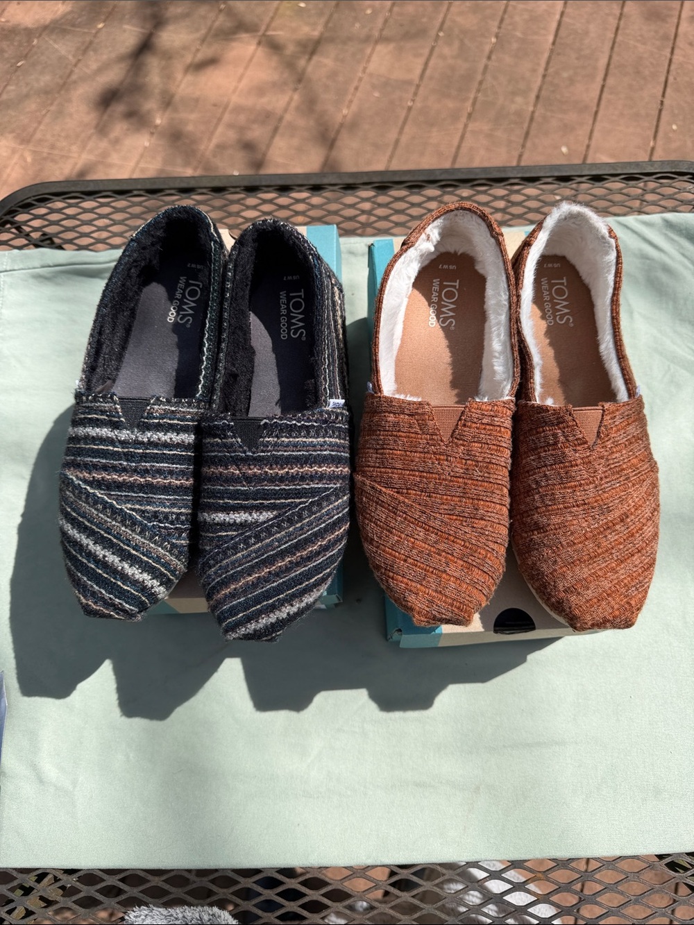 TOMS Set of 2 - Slip-On  Flats: Black Striped & Rust Orange Textured